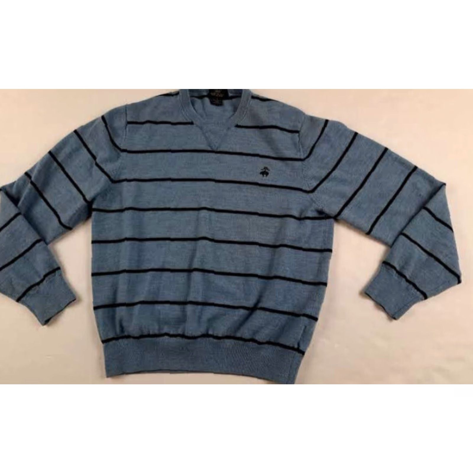 Brooks Brothers VINTAGE Brooks Brothers Sweater Knit Merino Wool Striped V-Neck Long Sleeve Pullover Blue Wool Men L Regular Lightweight Stretch 23in Size US L / EU 52-54 / 3 - 4 Thumbnail