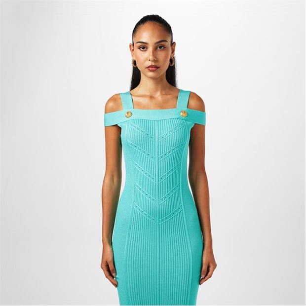 Balmain o1s1wg110725 Double Strap Knitted Dress in Turquois Blue Size L / US 10 / IT 46 - 6 Thumbnail