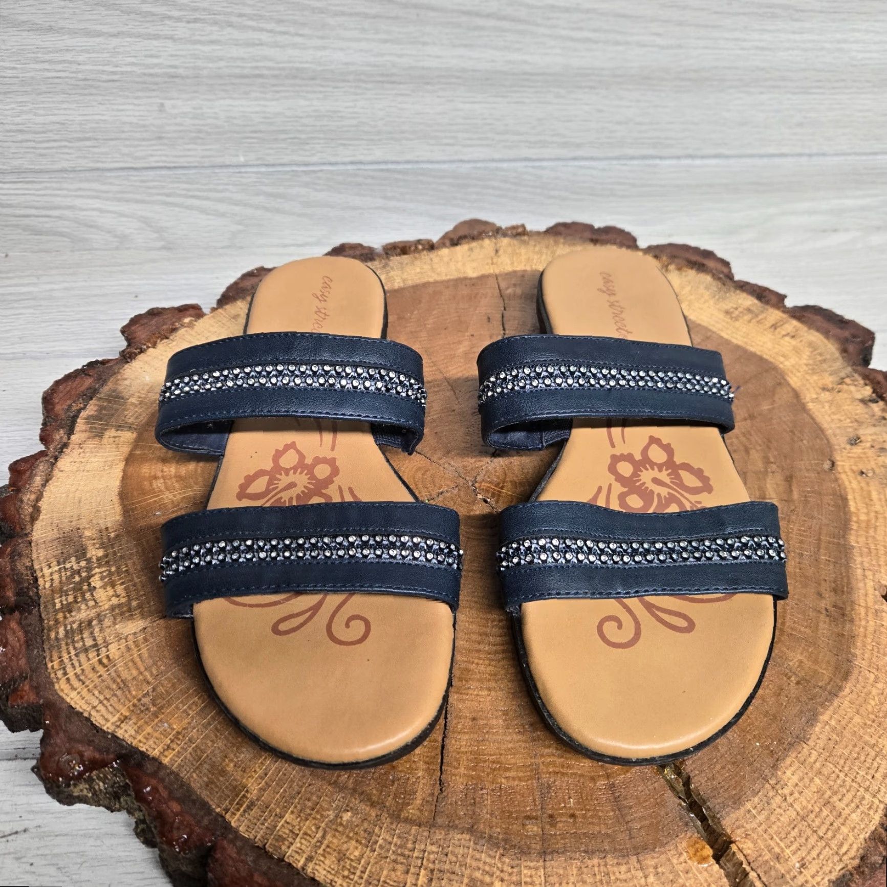 Vintage Easy Street Sandal Women’s Slide 7.5 Tan Blue Summer Beach Casual Shoes Size US 8 / IT 38 - 3 Thumbnail