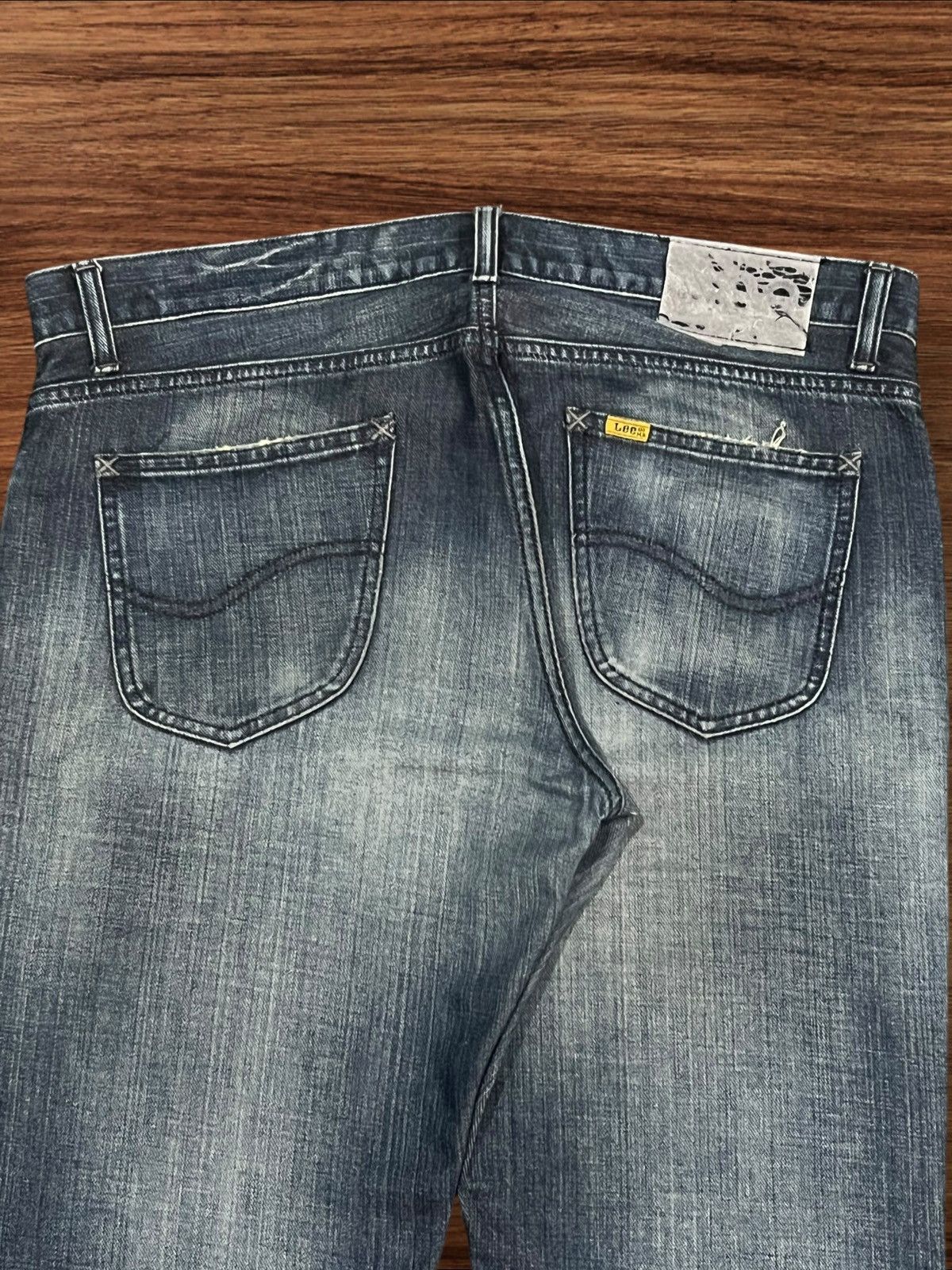Lee × Vintage ⚡️Flare⚡️Vintage Lee Rider Dark Blue Washed Distressed Jeans Size US 36 / EU 52 - 8 Thumbnail