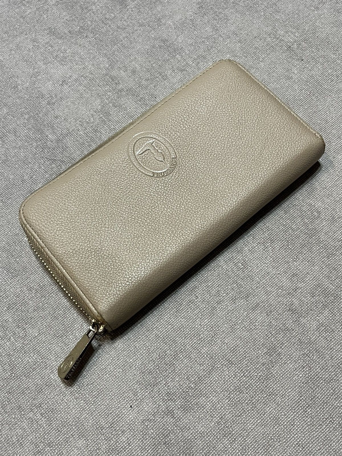 Trussardi Trussardi Womens Beige Leather Wallet Bag Logo Zip Clutch Size ONE SIZE - 3 Thumbnail