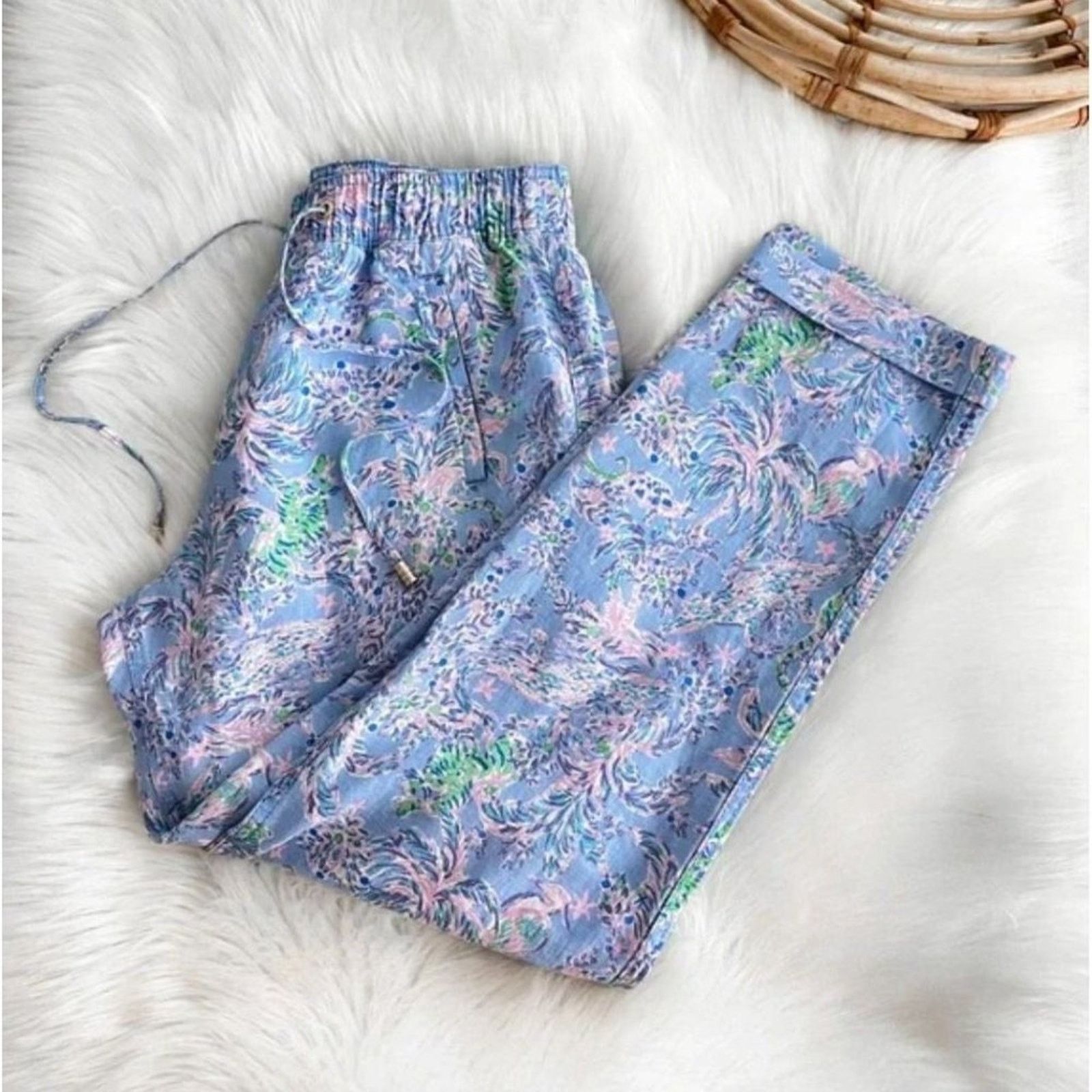 Lilly Pulitzer Lilly Pulitzer Taron Mid-Rise Linen Pant Blue Peri Medium Size 28" / US 6 / IT 42 - 9 Thumbnail