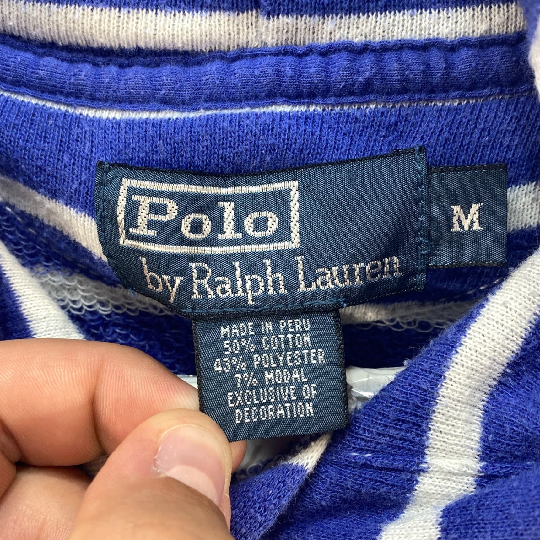 Polo Ralph Lauren VINTAGE Polo Ralph Lauren Blue White Hoodie Sweatshirt Pullover Pockets Mens M Size US M / EU 48-50 / 2 - 8 Thumbnail