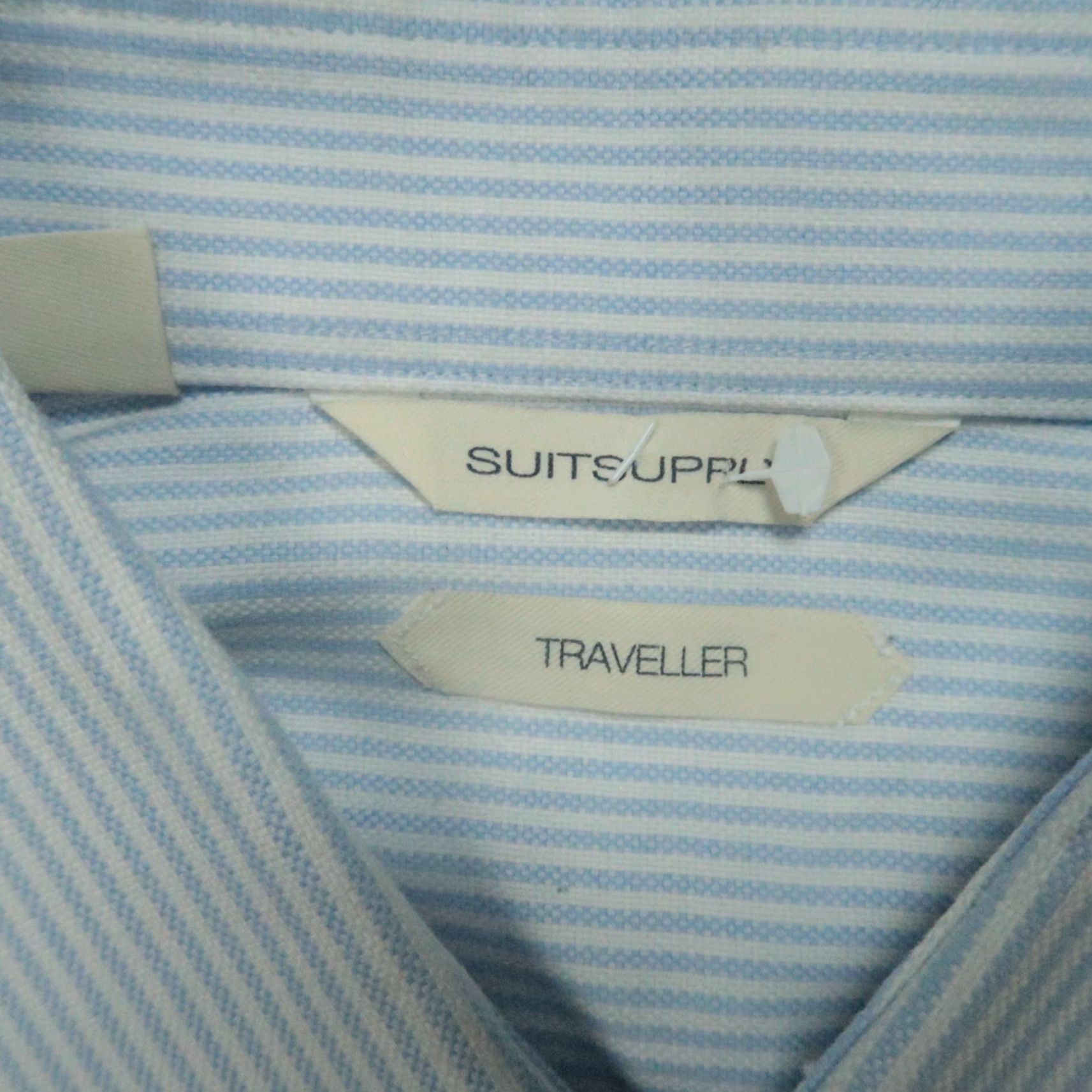 Suitsupply Suitsupply Shirt Mens Large 16.5 White Blue Striped Traveller Extra Slim Fit Shirt Mens Large White Striped Size US L / EU 52-54 / 3 - 3 Thumbnail