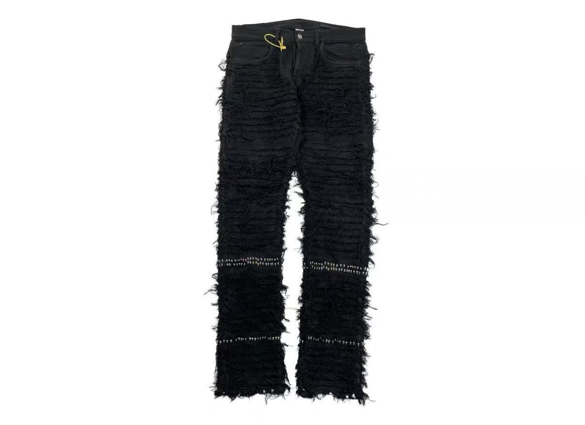 Blackmeans Black Frayed Denim Pants with Stud Accents Size 32 Size US 32 / EU 48 - 1 Thumbnail
