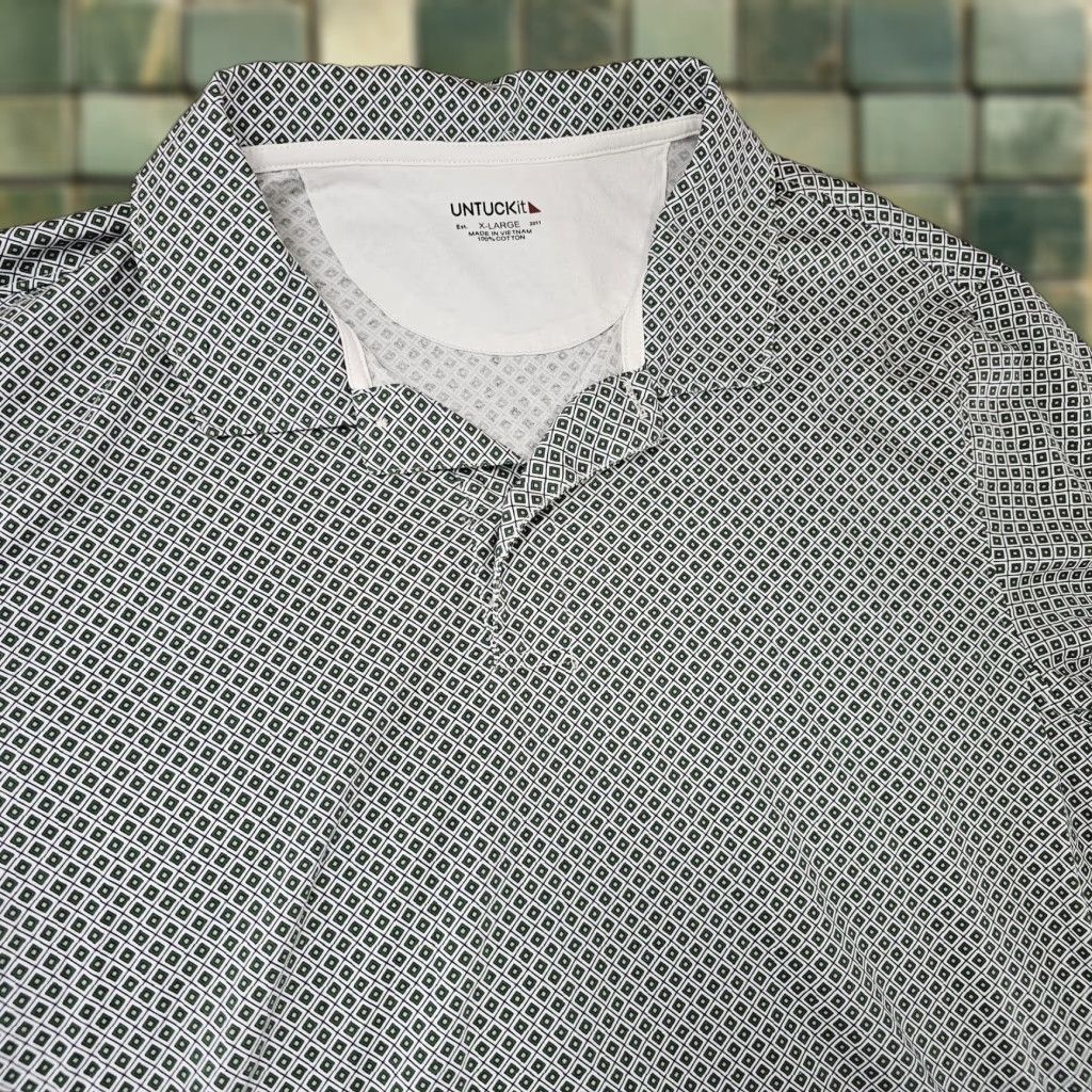 UNTUCKit UNTUCKit Polo Shirt Mens XL White Geometric Damascino Printed Cotton Short Sleeve Untucked Collared Fitted Size US XL / EU 56 / 4 - 1 Thumbnail
