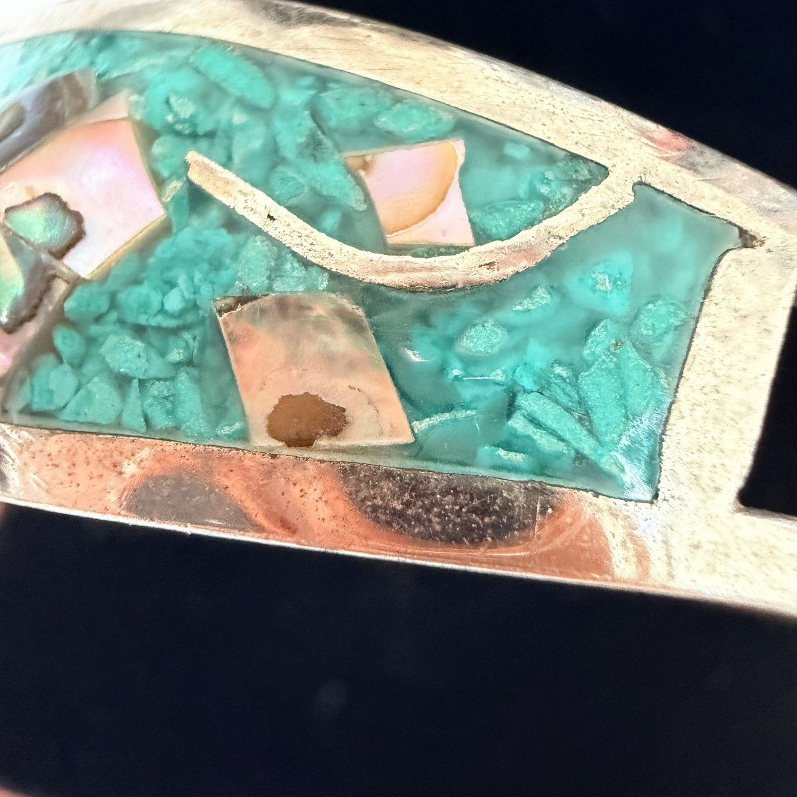 Other Taxco Mexico Sterling Silver Hinged Bangle Abalone Turquoise Size ONE SIZE - 6 Thumbnail