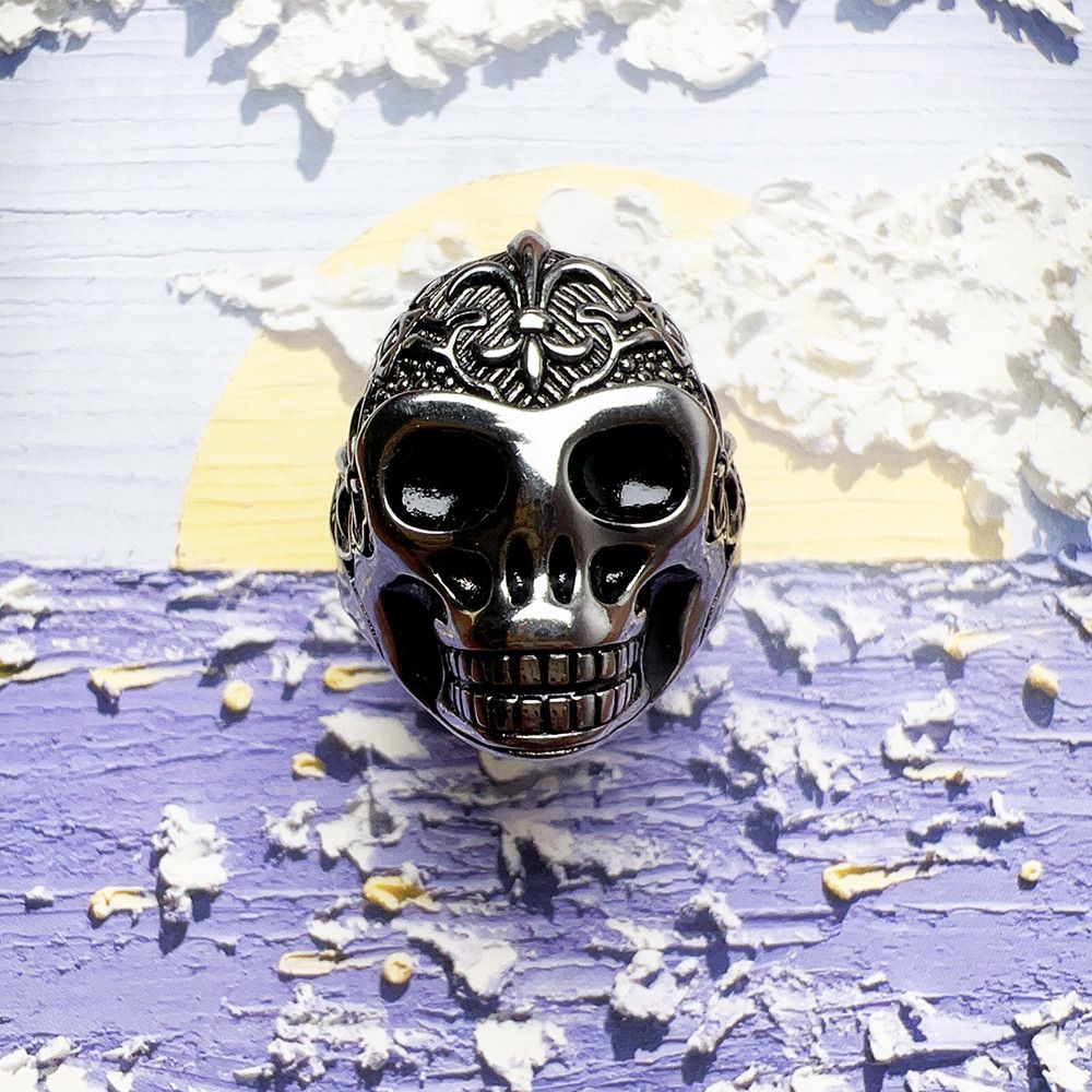 Jewelry SIZE 10 925 Sterling Silver Blackened Lily Skull Ring Size ONE SIZE - 1 Thumbnail