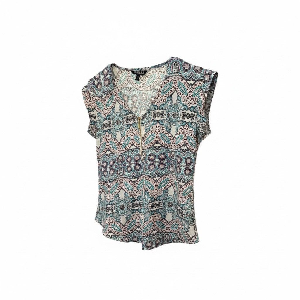 Express Express XS Paisley Print Short Sleeve Blouse Blue Pink White Size XS / US 0-2 / IT 36-38 - 1 Thumbnail