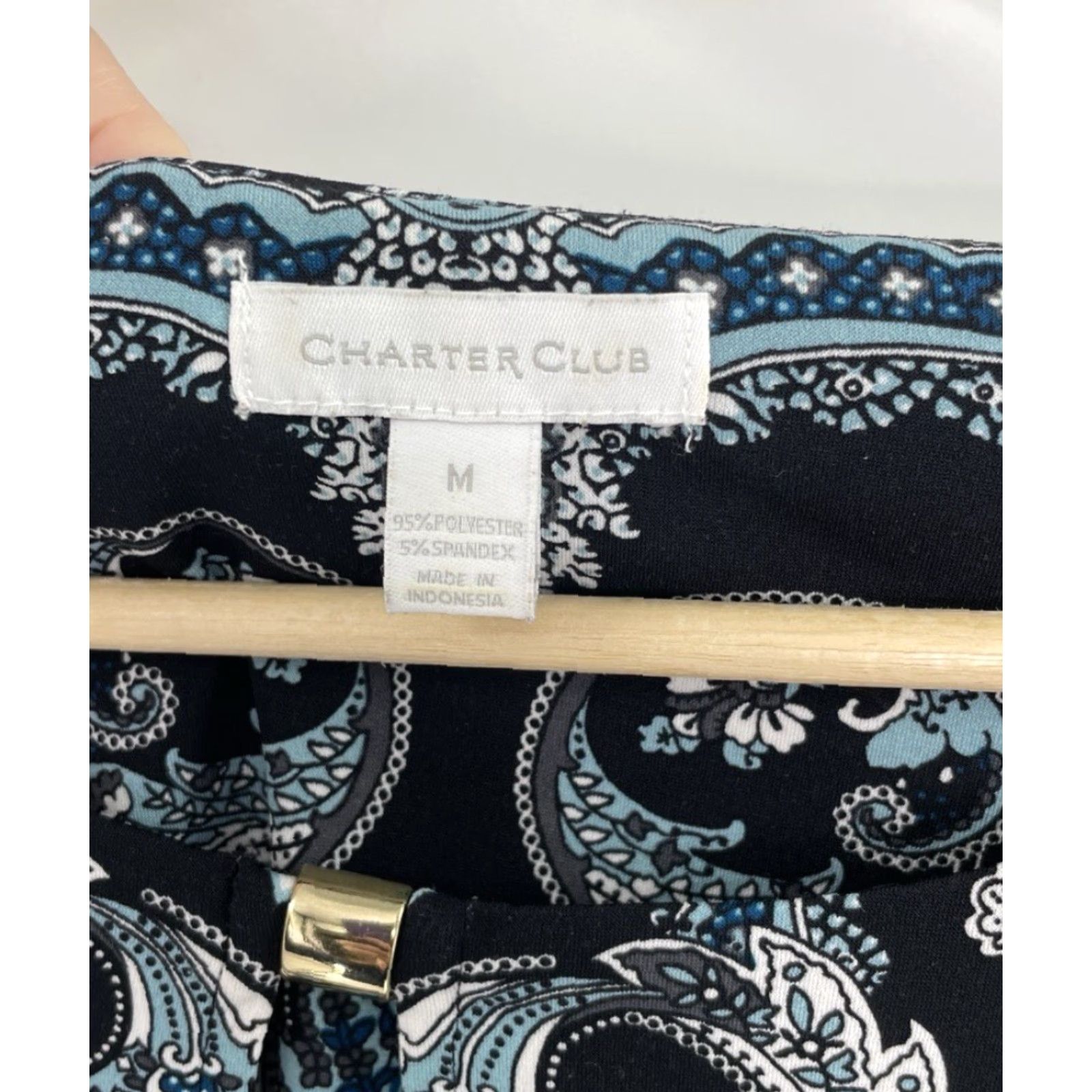 Charter Club Charter Club Blouse Shirt 3/4 Sleeve Paisley Blue Size M Career Regular Women Size M / US 6-8 / IT 42-44 - 4 Thumbnail