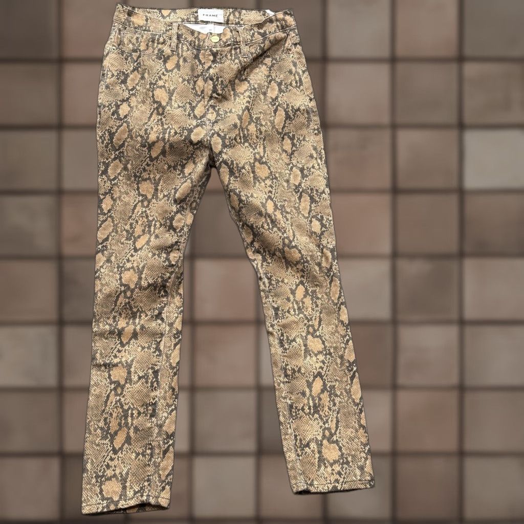 Frame VINTAGE FRAME High Skinny Crop Jeans Womens 30 Brown Coated Python Snake Print Denim Size 30" / US 8 / IT 44 - 1 Thumbnail