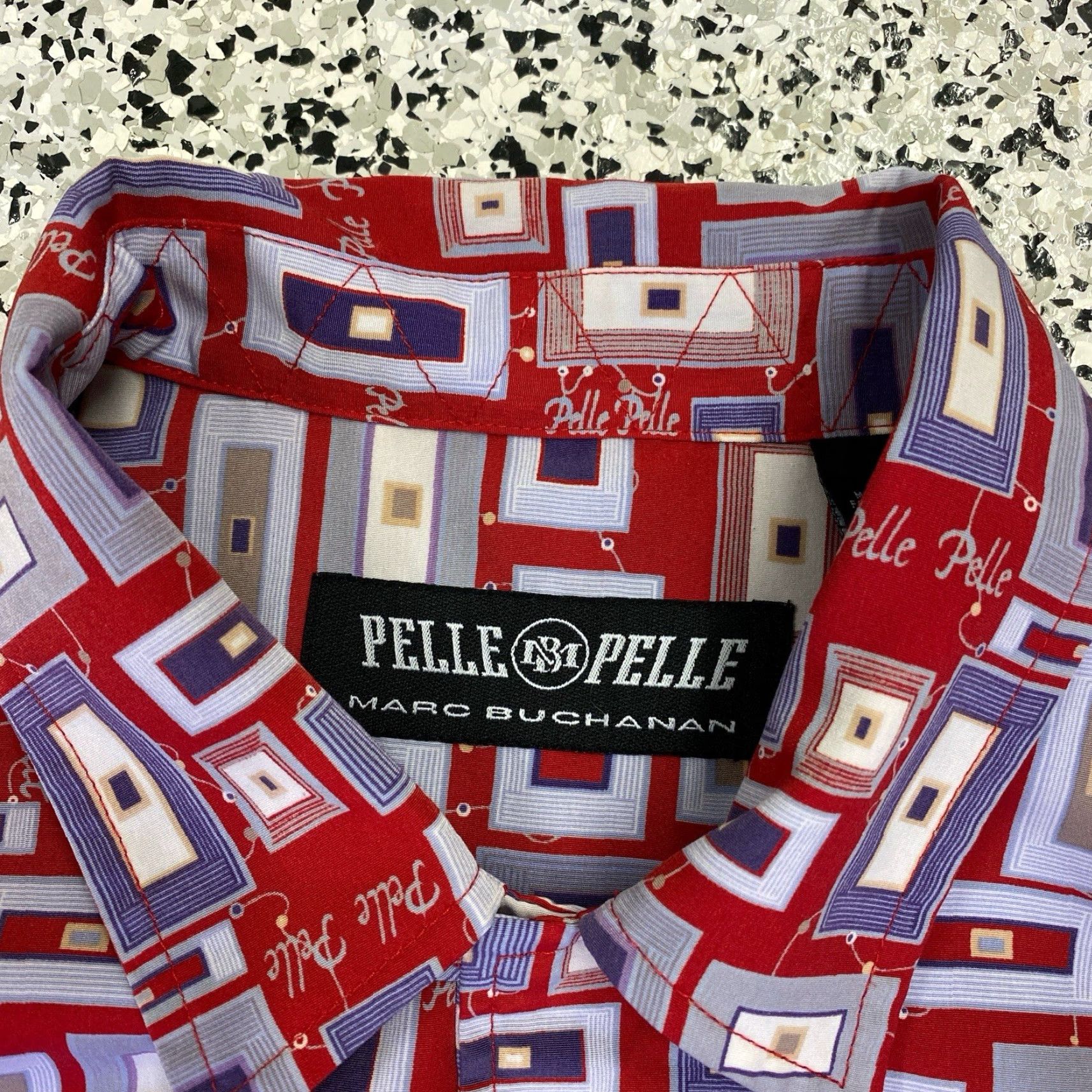 Pelle Pelle VINTAGE Pelle Pelle Marc Buchanan Button-Down Dress Shirt XL Red Knit Polyester Casual 90s Hip Hop Mens Size 46R - 2 Thumbnail