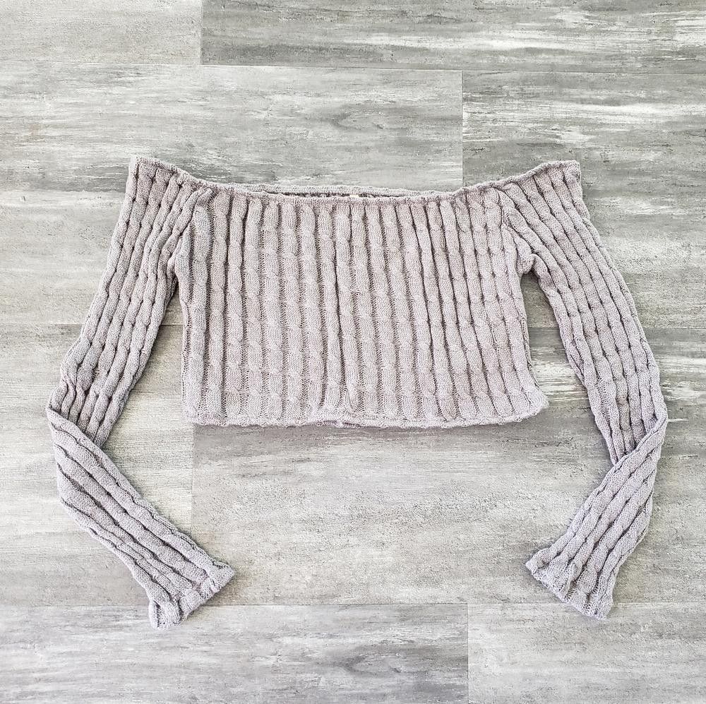 Designer Grey Cropped ROMA Off Shoulder Sweater Long Sleeve Size M / US 6-8 / IT 42-44 - 1 Thumbnail