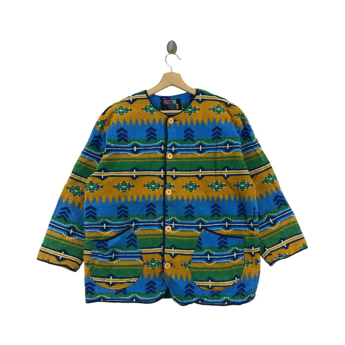 Vintage Vtg PAGE ONE PART III Aztec Navajo Art Fleece Cardigan Size XXL / US 16-18 / IT 52-54 - 4 Thumbnail
