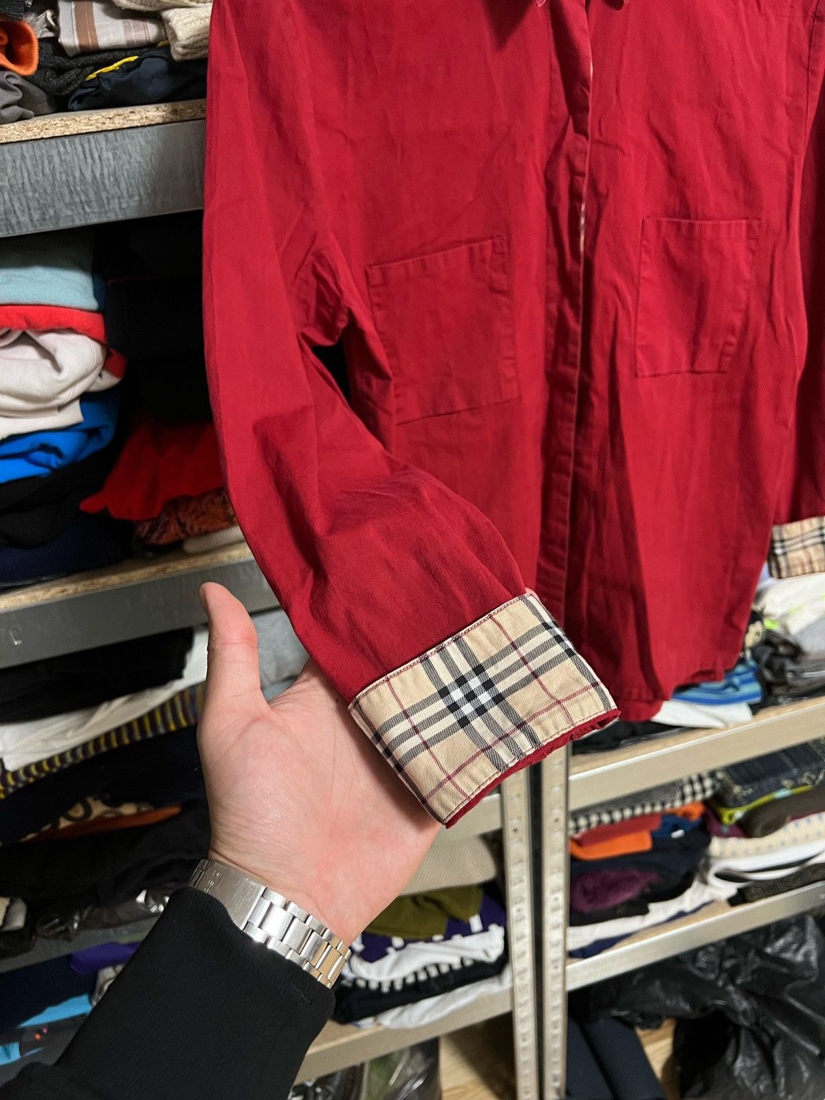 Burberry × Vintage Burberry Button Up Cotton Shirt Long Sleeve Red Size 44 Size M / US 6-8 / IT 42-44 - 2 Thumbnail