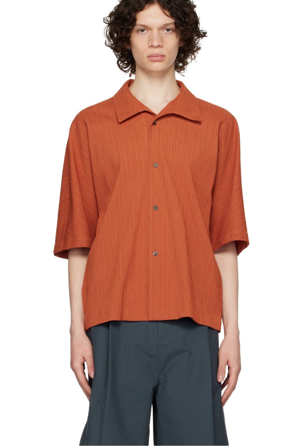 Homme Plisse Issey Miyake Burnt Orange Pleated Shirt $365 Retail Size US L / EU 52-54 / 3 - 1 Thumbnail