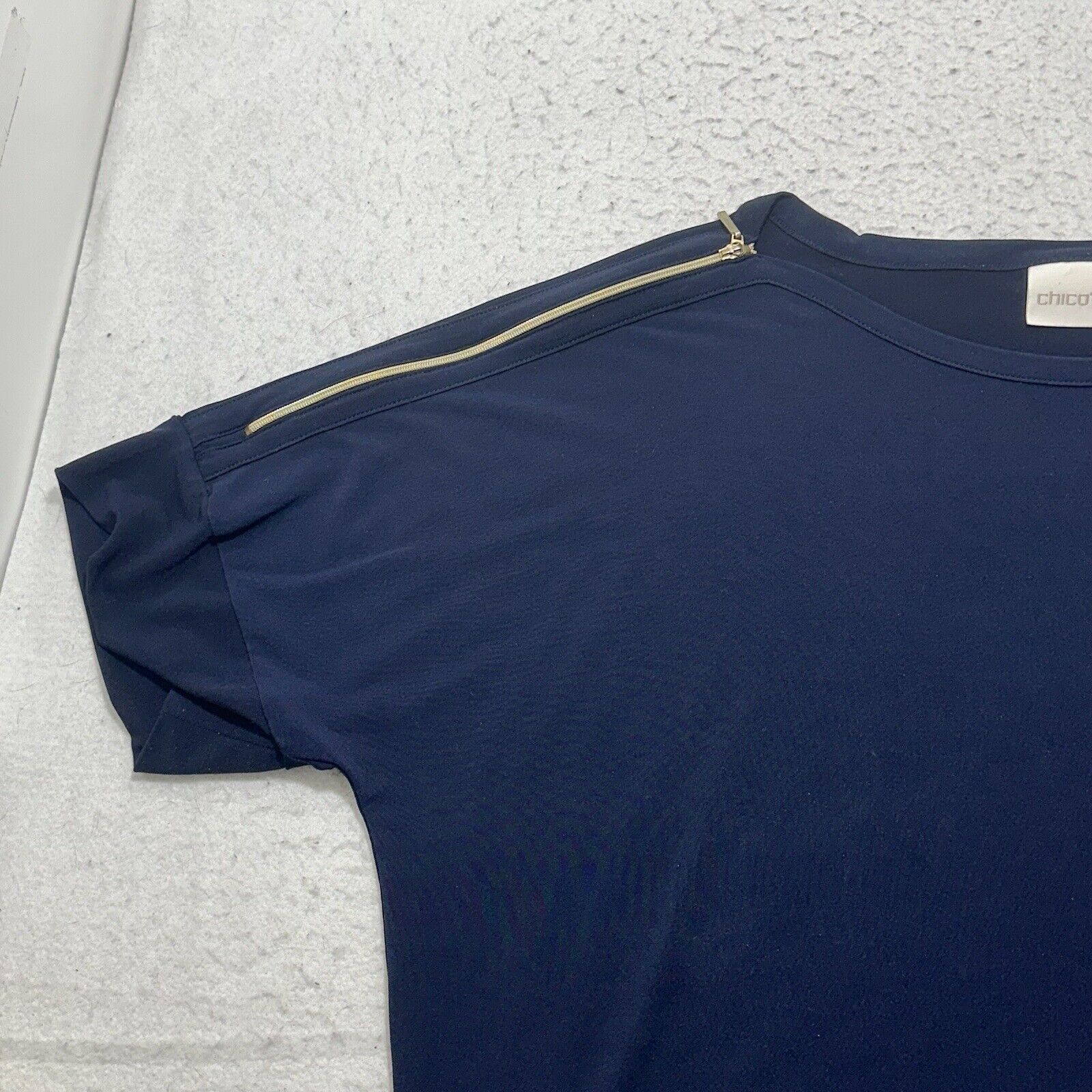 Chicos Chico's Large Blue Dolman Sleeve Zipper Accent Blouse Top Size L / US 10 / IT 46 - 4 Thumbnail