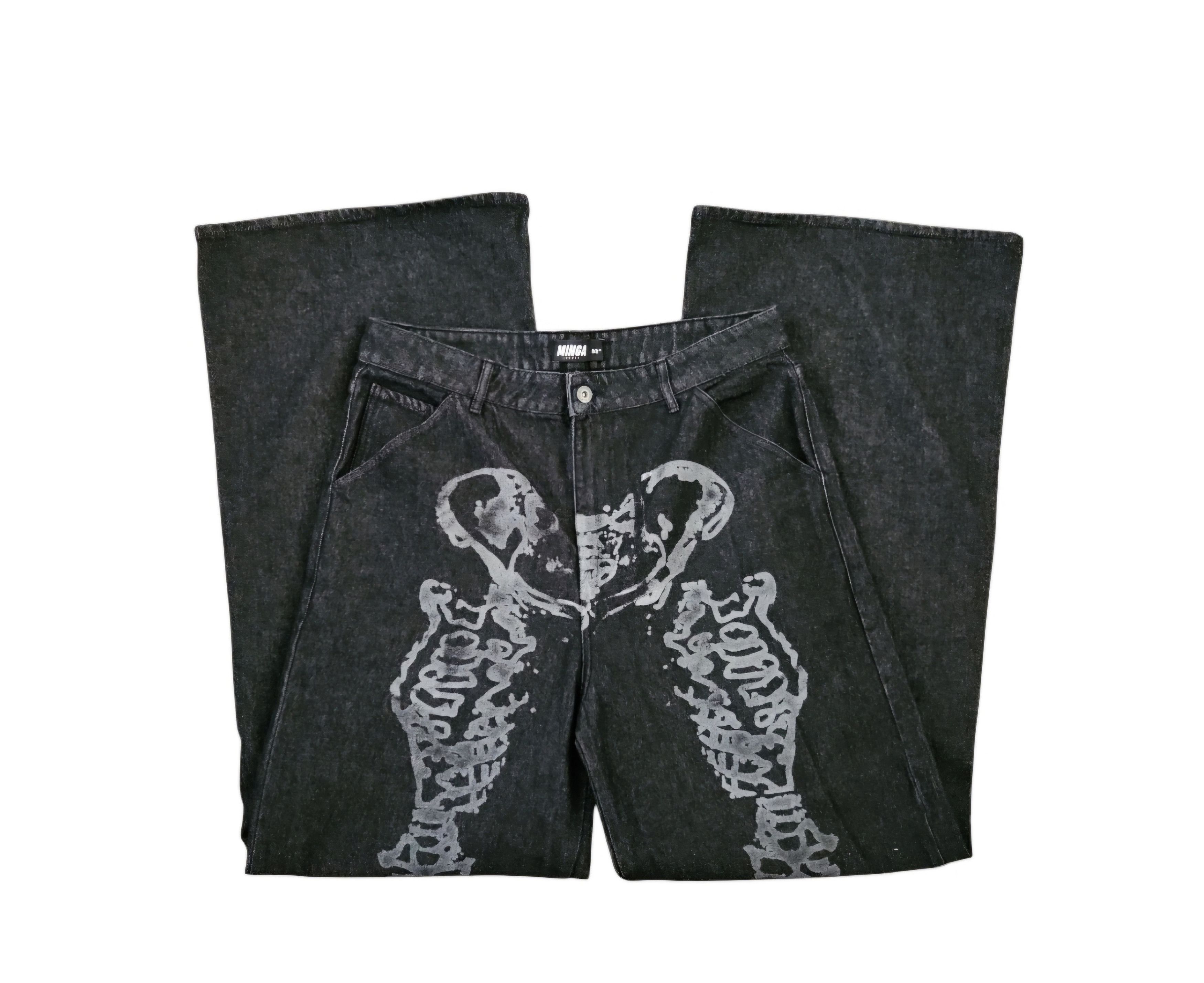 Minga London Minga London Bones Black Washed Skeleton Print Baggy 32 Size 32" / US 10 / IT 46 - 6 Thumbnail
