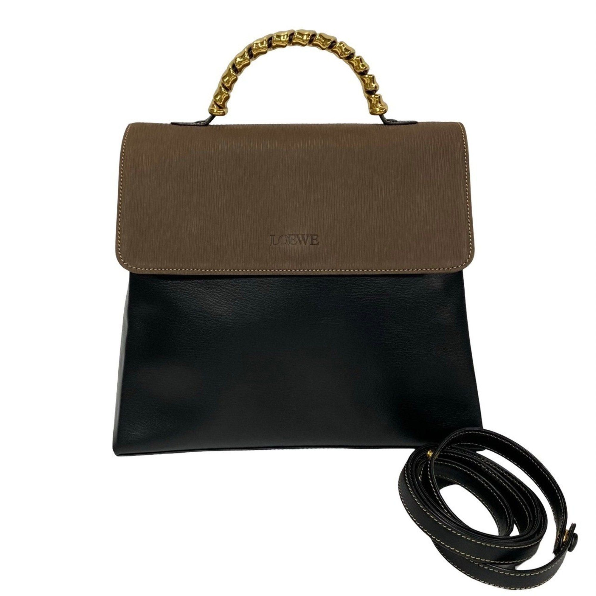 image of Loewe Velazquez Leather 2Way Shoulder Bag Handbag Bicolor Black Brown 73013, Women's