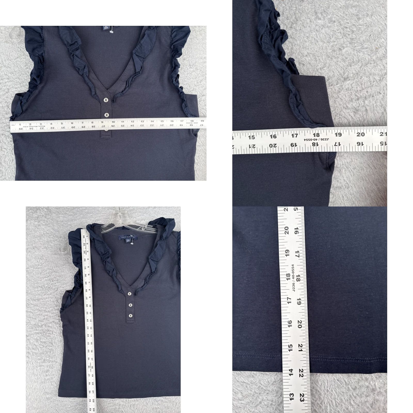 Tommy Hilfiger Tommy Hilfiger Blue Tank Top Women XL V-Neck Ruffle Striped Cotton Casual 80s 90s Size XL / US 12-14 / IT 48-50 - 8 Thumbnail