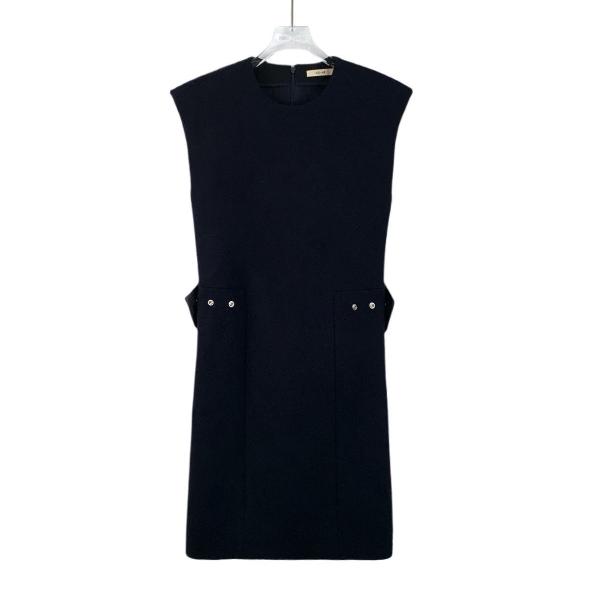 Celine Celine Navy Blue Leather Concealed Button Wool Dress Size XS / US 0-2 / IT 36-38 - 1 Thumbnail
