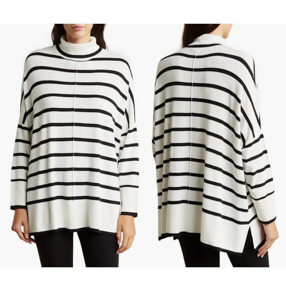 Adrianna Papell NWT New $89 Adrianna Papell White Black Stripe Turtleneck S Size XL / US 12-14 / IT 48-50 - 1 Thumbnail