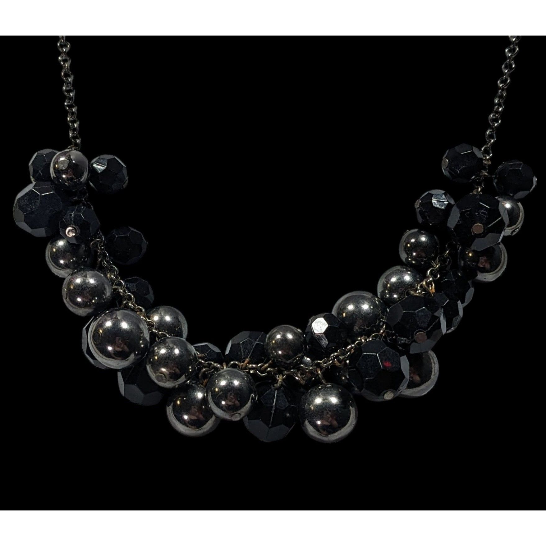 Other Glam Goth Black And Silver Tone Beaded Cluster Necklace Size ONE SIZE - 4 Thumbnail