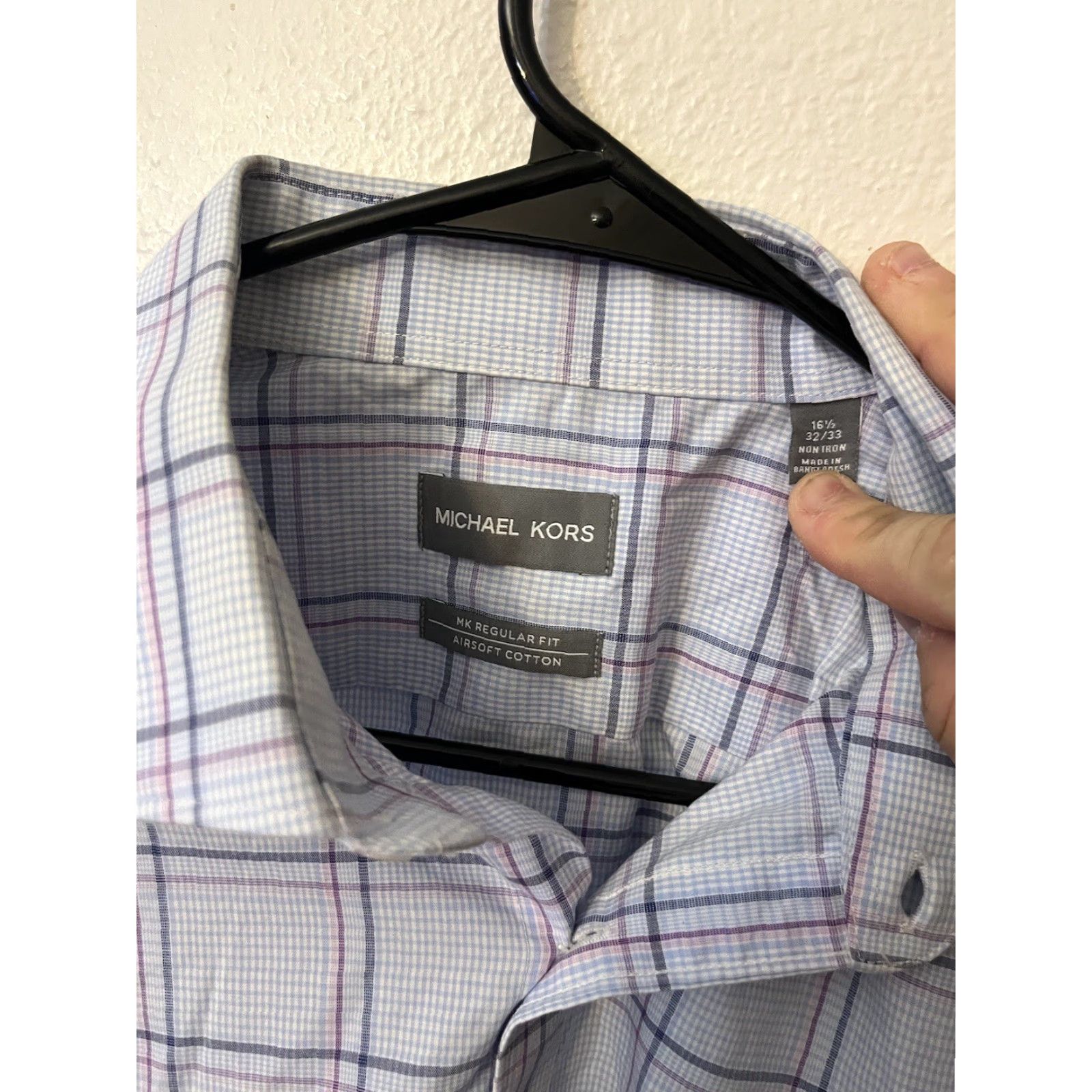 Michael Kors Michael Kors Men Shirt Button-Front Air Soft Cotton Long Sleeve Blue Check 16.5/Regular L Mens Comfort Classic Non-Iron Style Modern 90s Event? Size US L / EU 52-54 / 3 - 2 Thumbnail