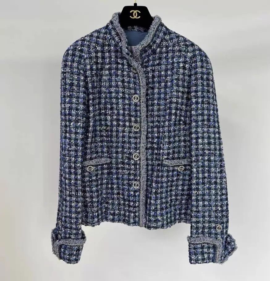 Chanel Chanel Blue Woven Stand Collar Crystal Button Coat Size 34 Size XS / US 0-2 / IT 36-38 - 1 Thumbnail