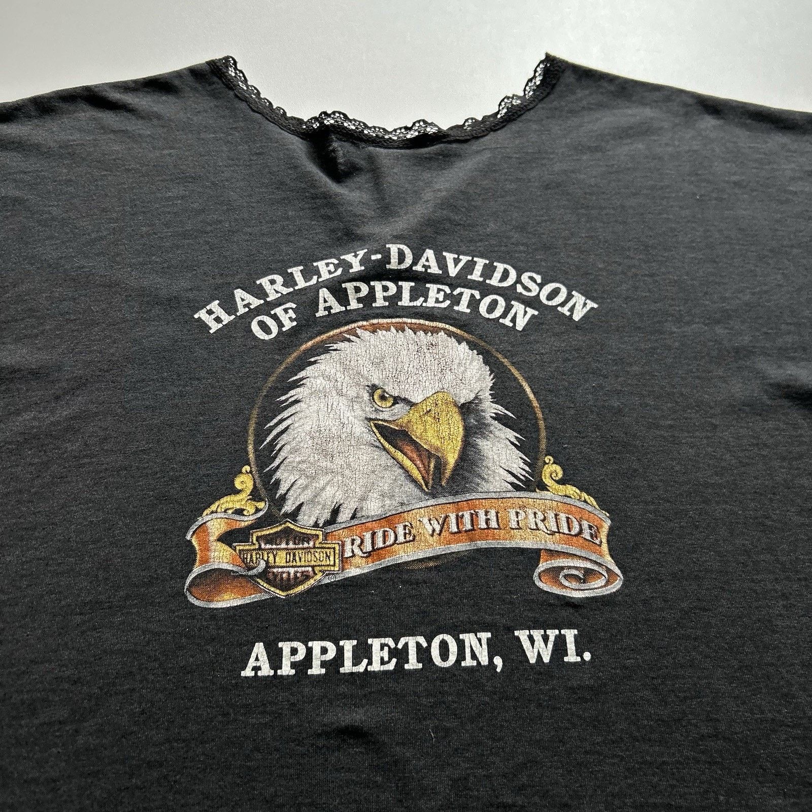Vintage 90s Harley Davidson 3D Emblem Crop Top Shirt Large