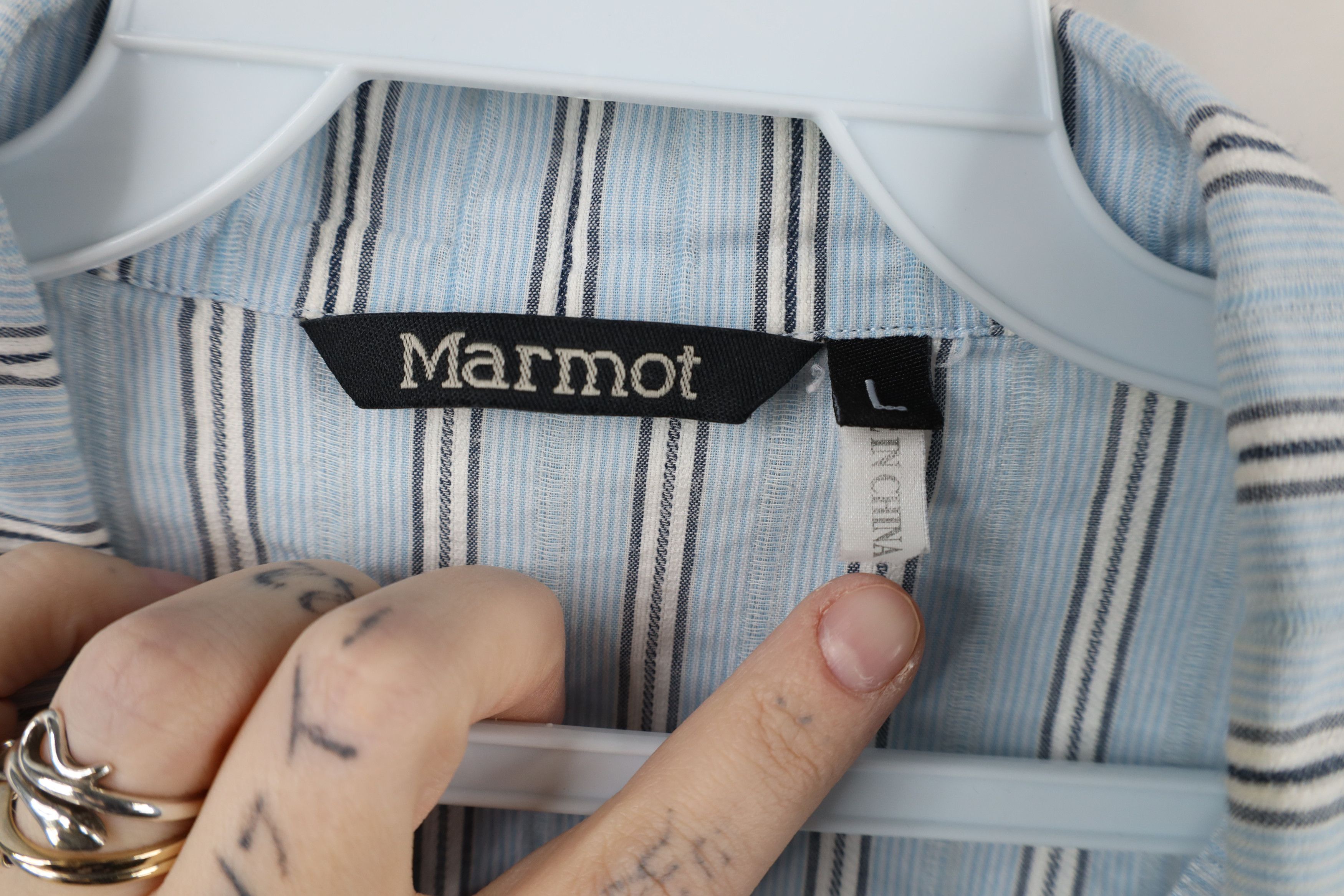 Marmot × Vintage Marmot Spell Out Striped Ribbed Short Sleeve Button Shirt Size US L / EU 52-54 / 3 - 11 Thumbnail