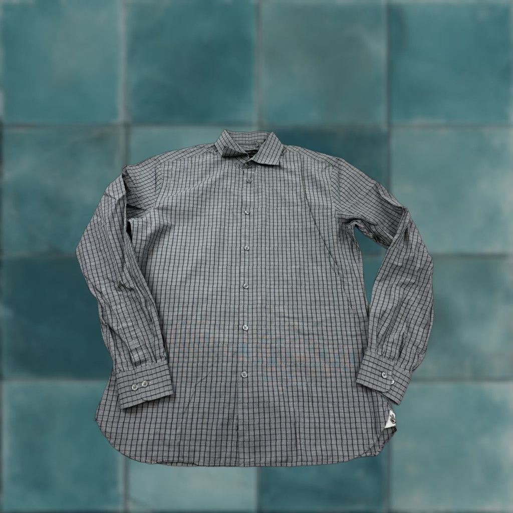 John Varvatos John Varvatos Shirt Mens 15.5 34/35 Gray Check Slim Fit Long Sleeve Dress Top Size US L / EU 52-54 / 3 - 1 Thumbnail