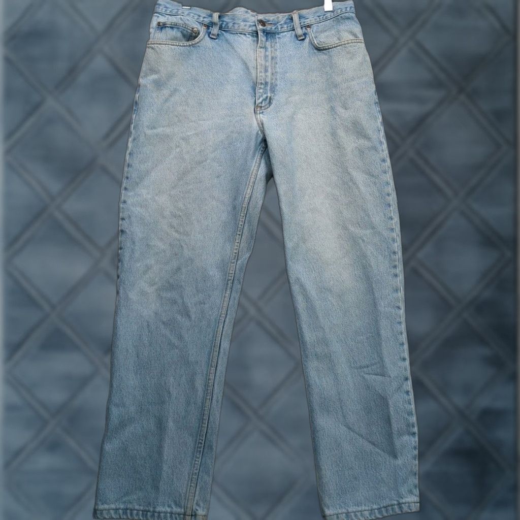 Lands' End VTG Lands End Jeans Men's 34x28 Blue Light Wash Relaxed Straight Leg Jeans USA Regular Slim 5-Pocket Denim Cotton Belt Loops Buttons Mens Size US 34 / EU 50 - 1 Thumbnail