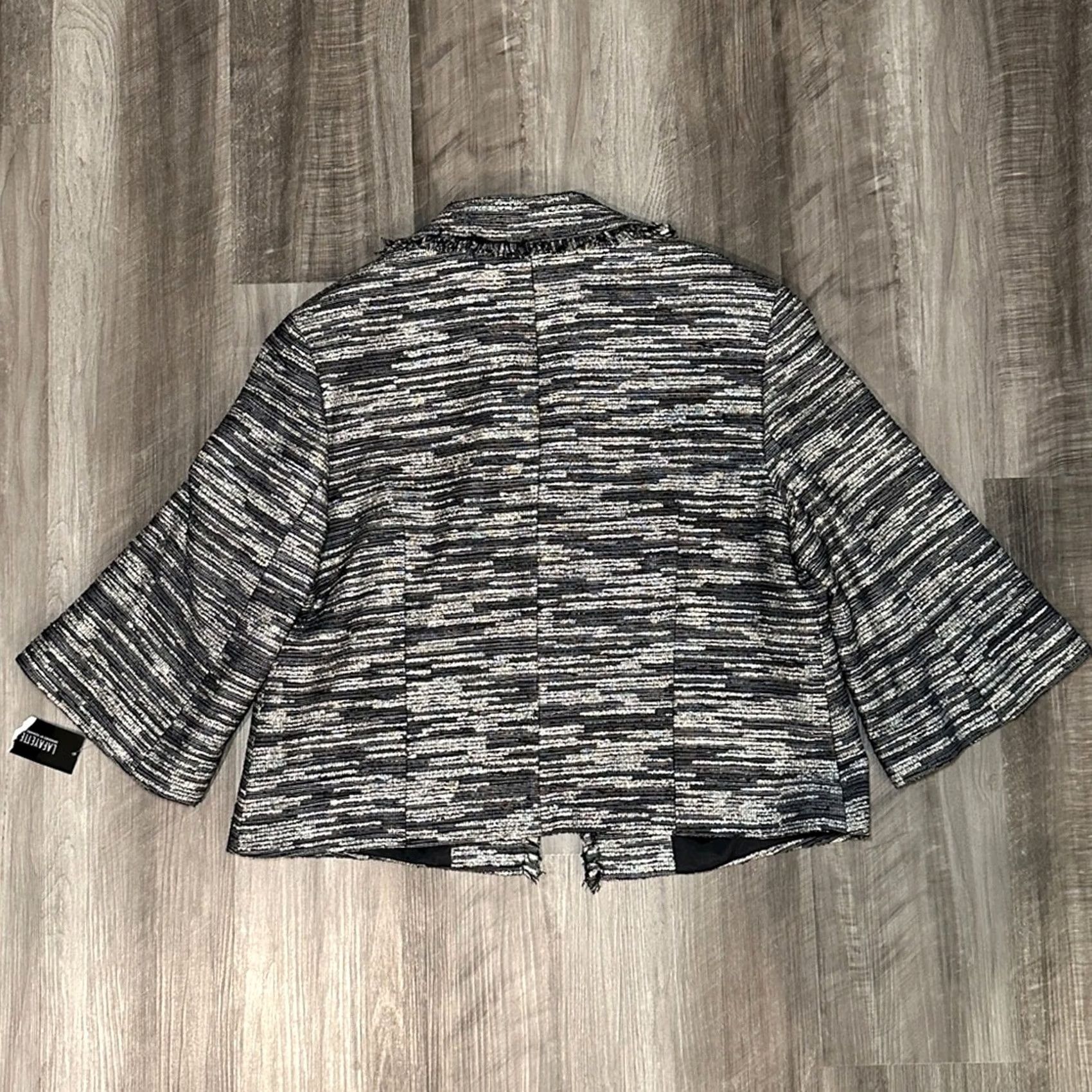 Vintage Lafayette 148 New York Blazer Jacket - Metallic Tread Fringe Hem, Black/Silver, Women, 16, Regular, Blazer, Pant Suit, NWT, 90s? Size XXL / US 16-18 / IT 52-54 - 2 Thumbnail