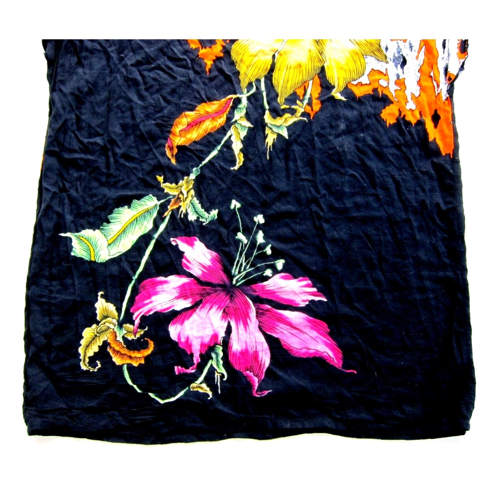 Pinko VTG Elok Rayon Indonesia Batik Floral Black Pink Yellow Kaftan Muumuu Dress OS Size ONE SIZE - 6 Thumbnail