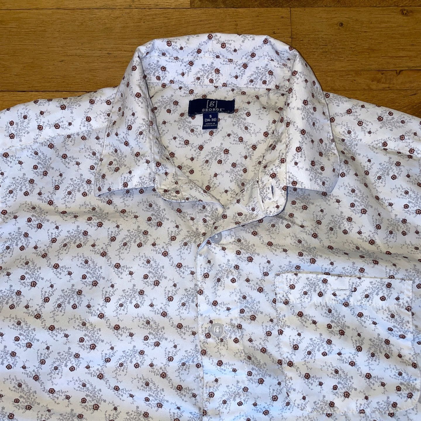George George Men's Summer Shirt Short Sleeve Flowers Size S Size US S / EU 44-46 / 1 - 3 Thumbnail