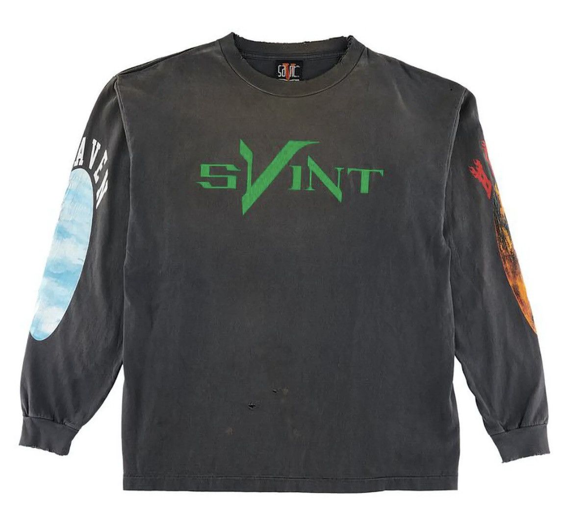 image of Saint Michael x Vlone Skull Long Sleeve in Grey, Men's (Size Large)