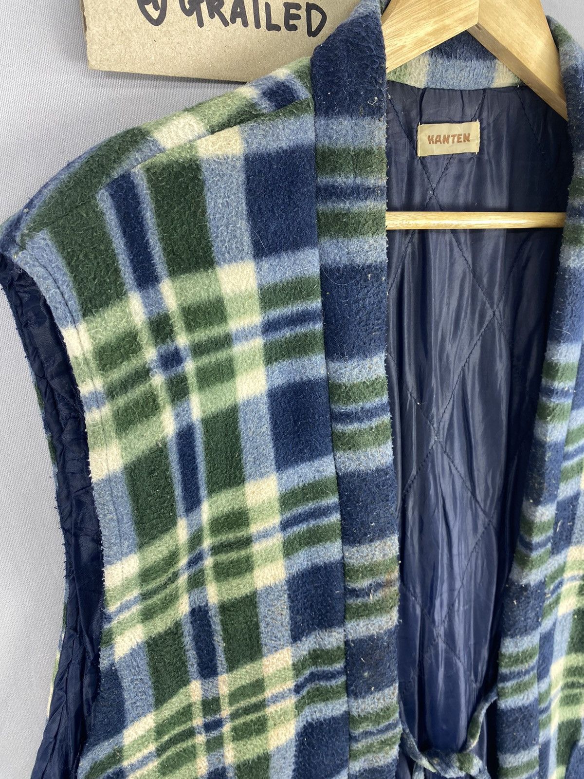 Designer Vintage Japanese Kimono Tartan Check Wool Jacket By Hanten Size US M / EU 48-50 / 2 - 2 Thumbnail