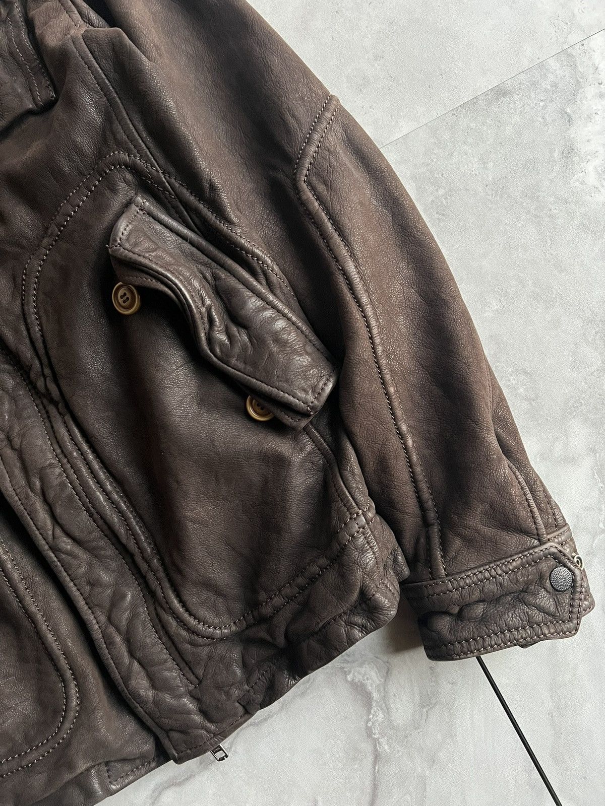 Diesel 2000’s Diesel Coated Leather Military Utility Jacket Size US M / EU 48-50 / 2 - 2 Thumbnail
