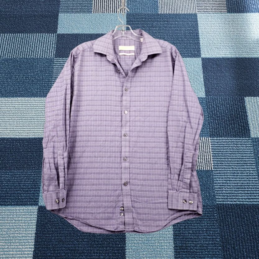 Michael Kors Michael Kors Dress Shirt Mens M Medium Purple Button-Up Plaid Slim Fit Collared Size 40R - 1 Thumbnail