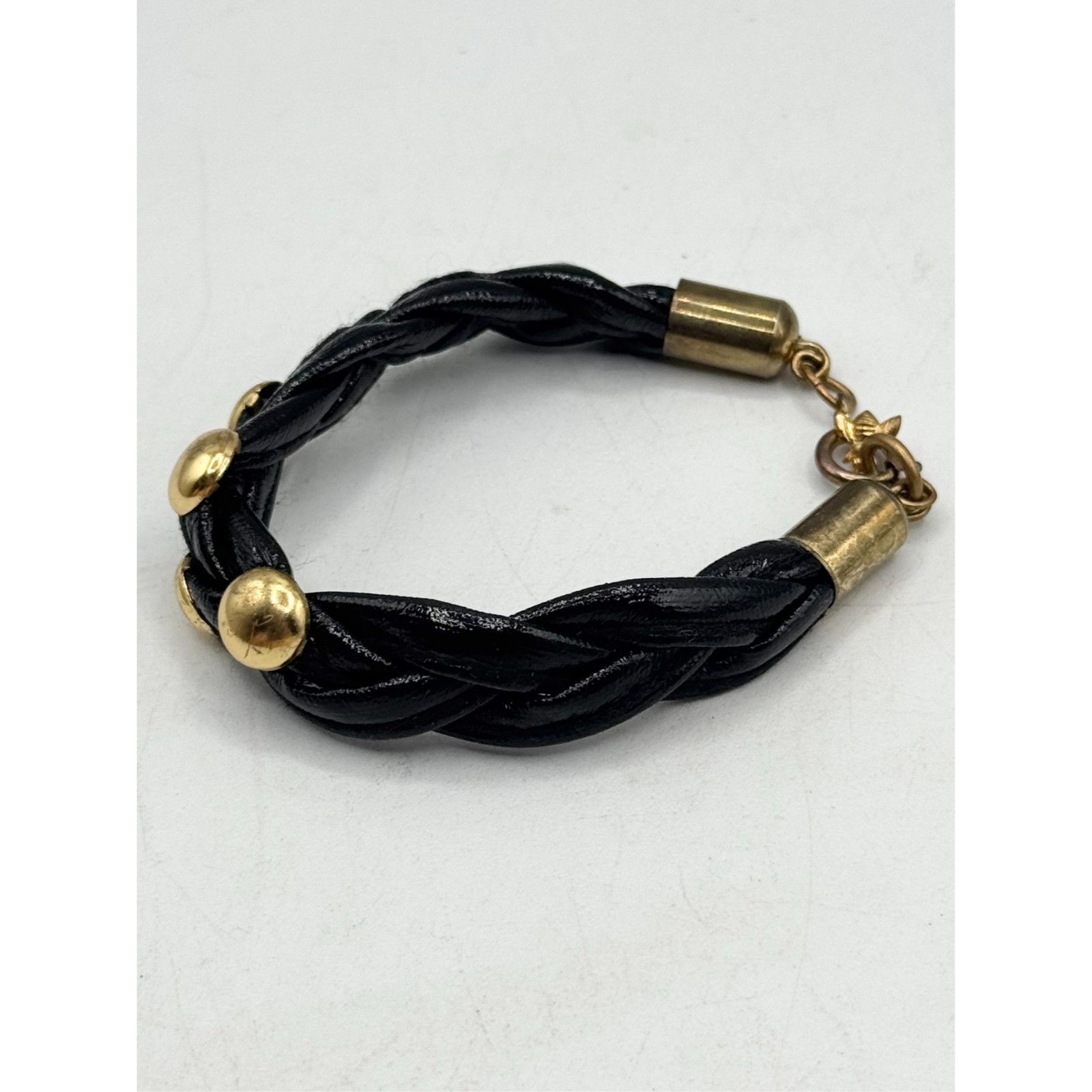 Vintage black patent leather gold stud bracelet