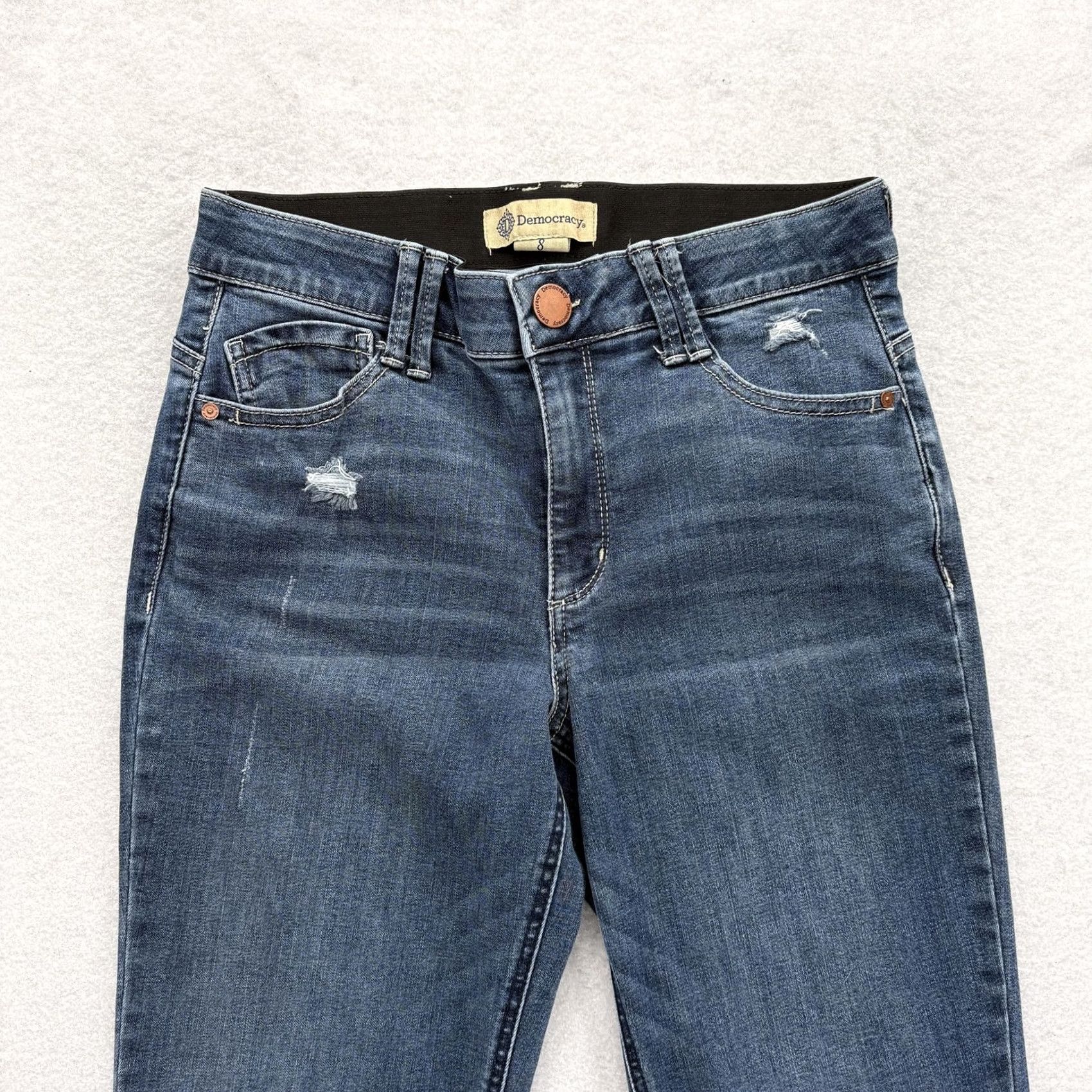 Vintage Democracy Jeans Bootcut Womens 8 Blue Mid Rise Distressed Stretch Pockets 5-Pocket Denim Cotton Polyester Viscose Spandex Size 30" / US 8 / IT 44 - 2 Thumbnail