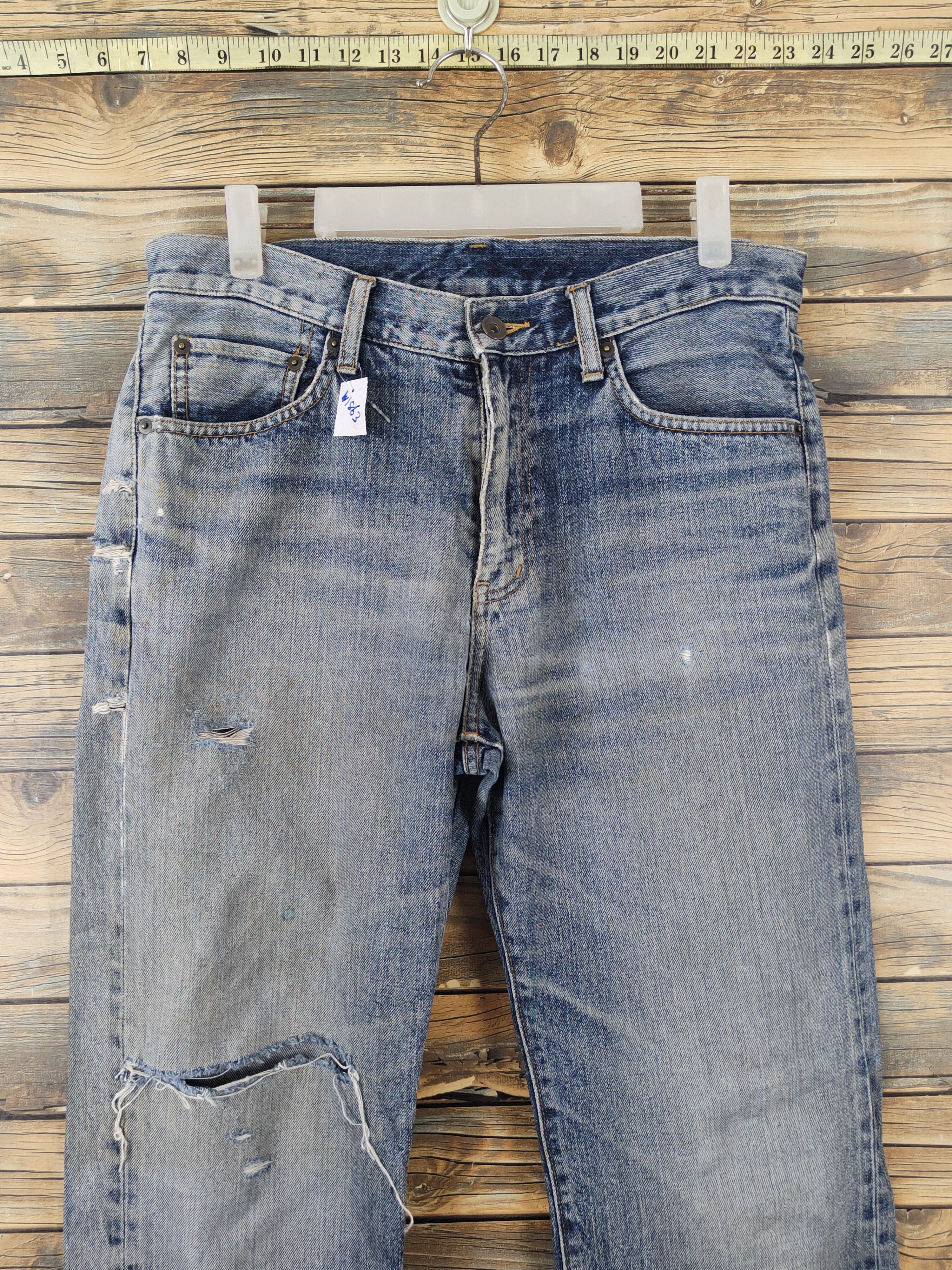 Japanese Brand Uniqlo Blue Distressed Ripped Jeans #W1863 Size US 32 / EU 48 - 2 Thumbnail