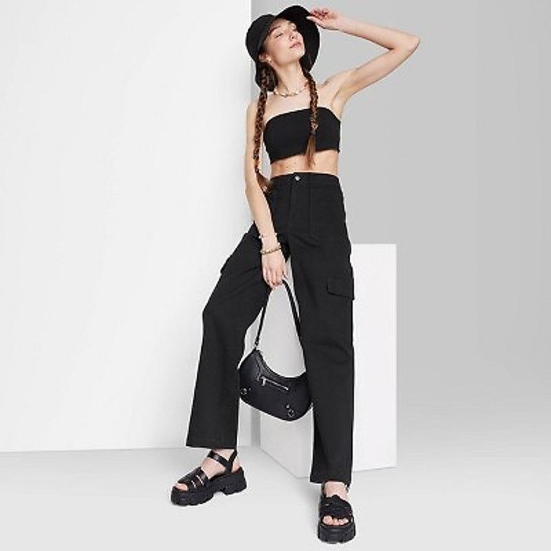 Target Basics WILD FABLE High Rise Straight Cargo Pants Black Womens XXS Size 24" / US 00 / IT 34 - 8 Thumbnail