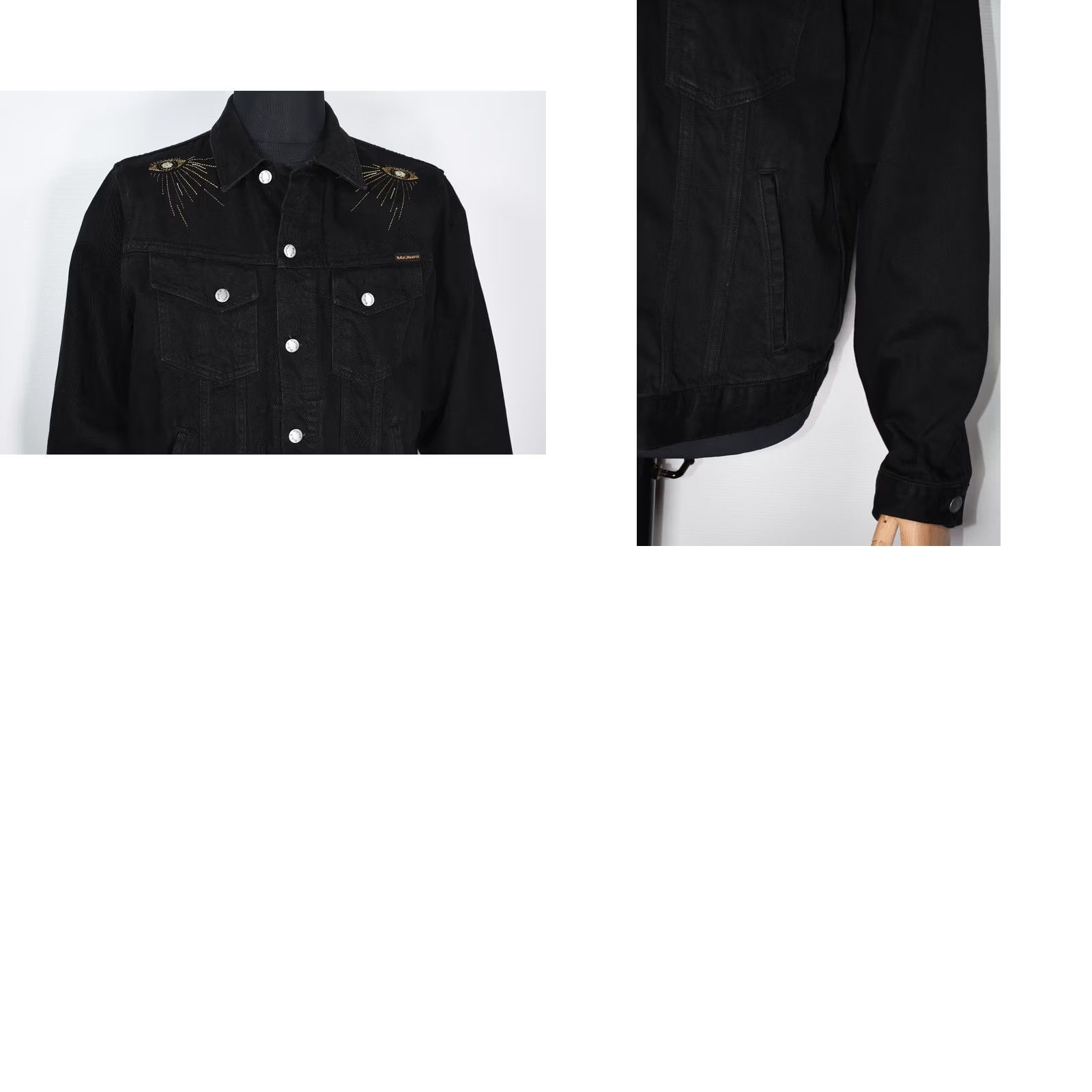 Nudie Jeans Nudie Jeans Bobby Heaven and Hell Embroidered Black Denim Jacket L Mens Size US 33 - 8 Thumbnail