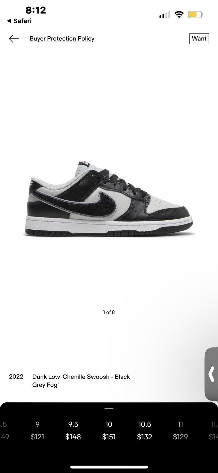 Nike Nike Dunk Chenille Swoosh Black Grey Fog Size 10 Size US 10 / EU 43 - 7 Thumbnail