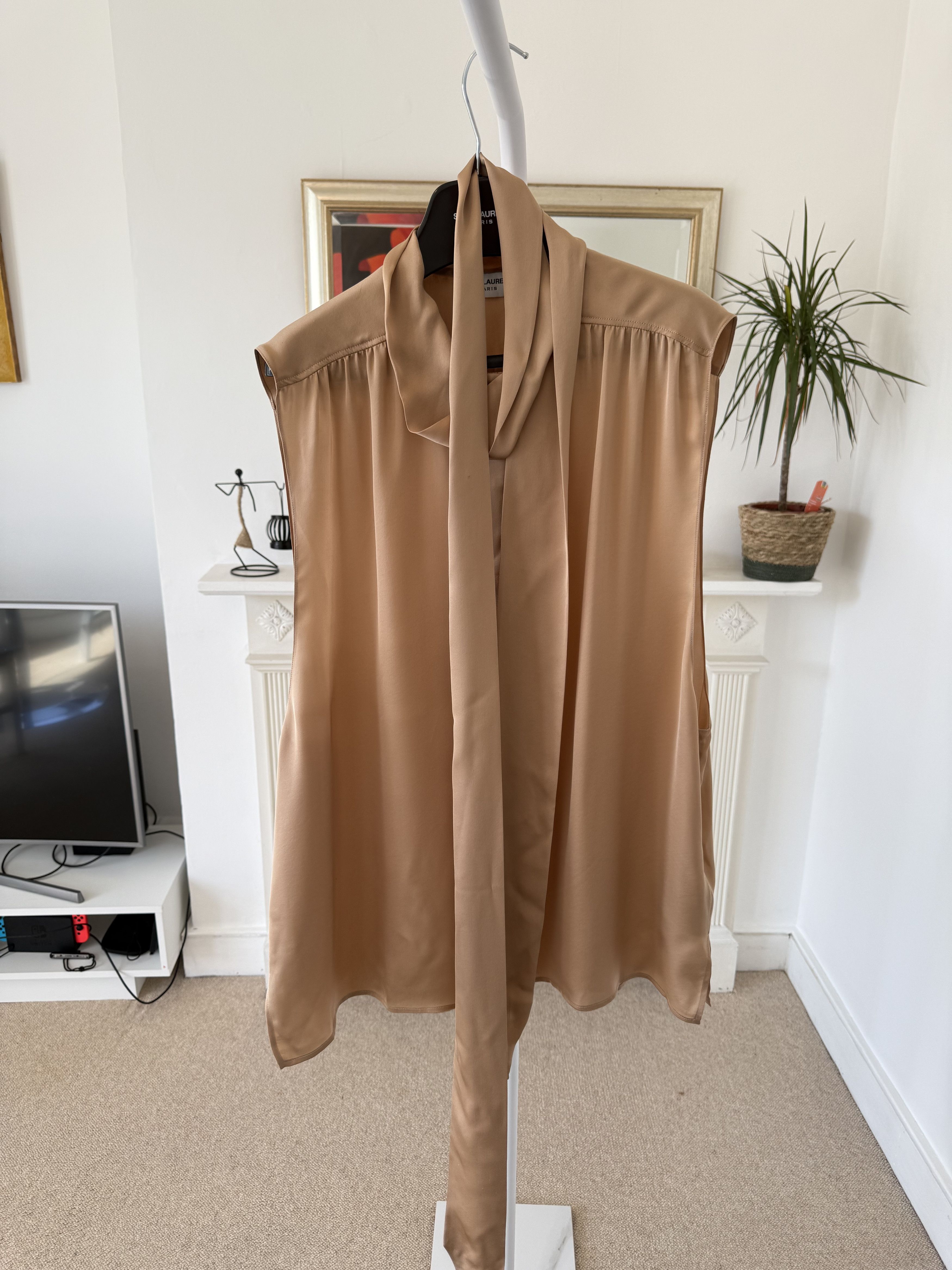 Saint Laurent Paris SS23 Saint Laurent Lavalliere-Neck Tunic Shirt in Silk Satin Size US S / EU 44-46 / 1 - 2 Thumbnail