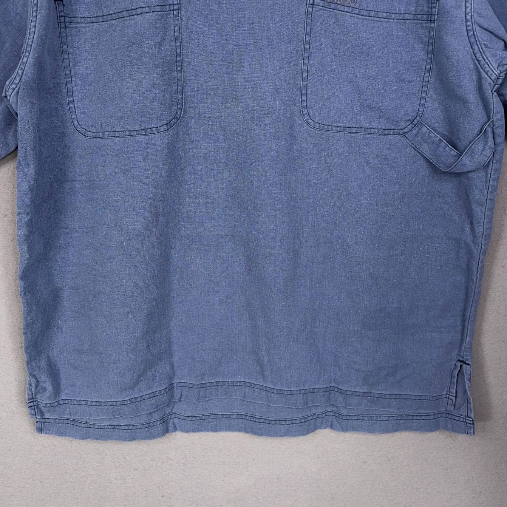 Vintage VINTAGE Paco Sports Shirt Mens Large Blue Chambray Mock Neck 90s Baggy Linen Cotton Zip Short Sleeve Size US L / EU 52-54 / 3 - 3 Thumbnail