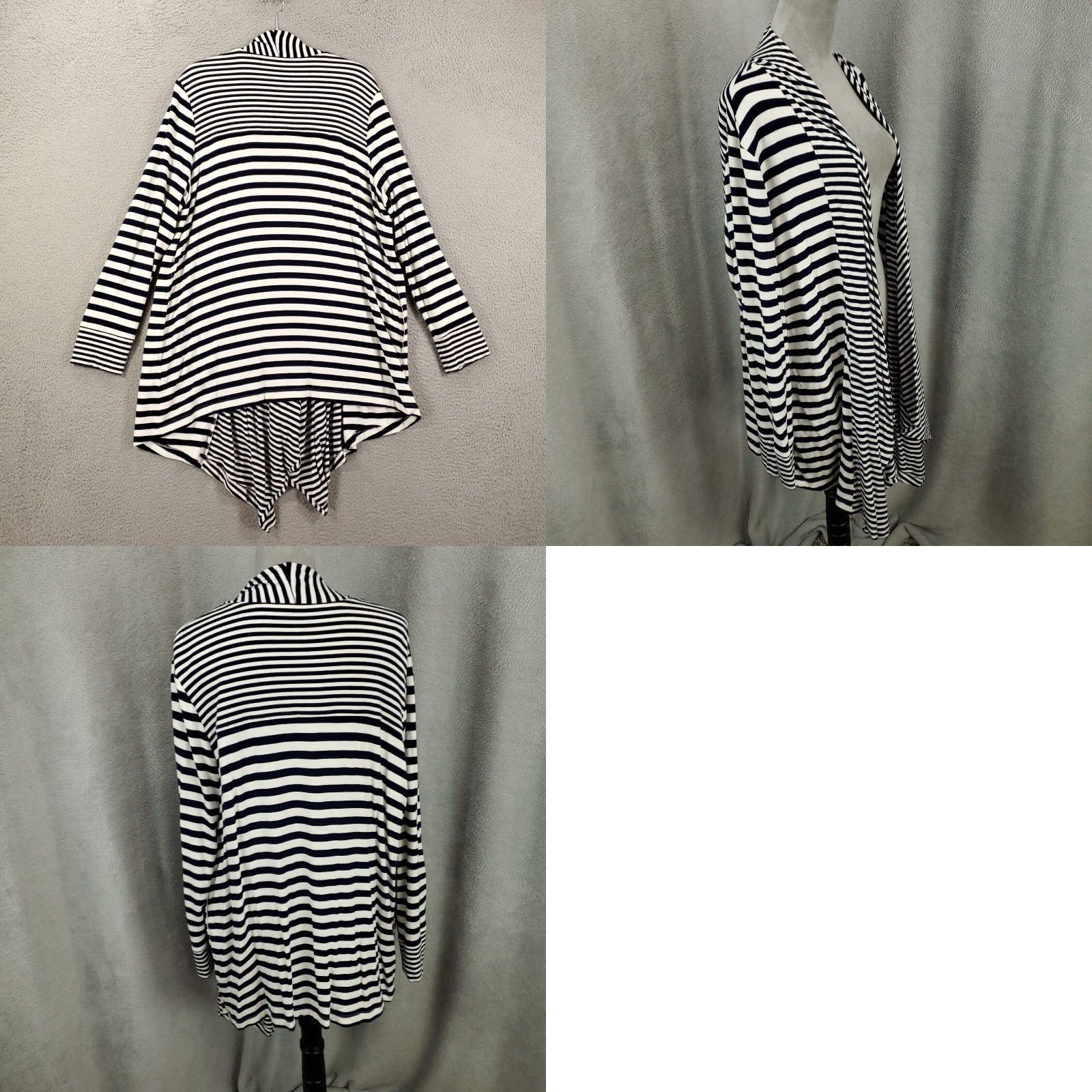 Vintage Chicos Cardigan Womens XL Navy Blue White Striped Waterfall Open-Knit Viscose Spandex Knit Casual Womens Size XL / US 12-14 / IT 48-50 - 8 Thumbnail