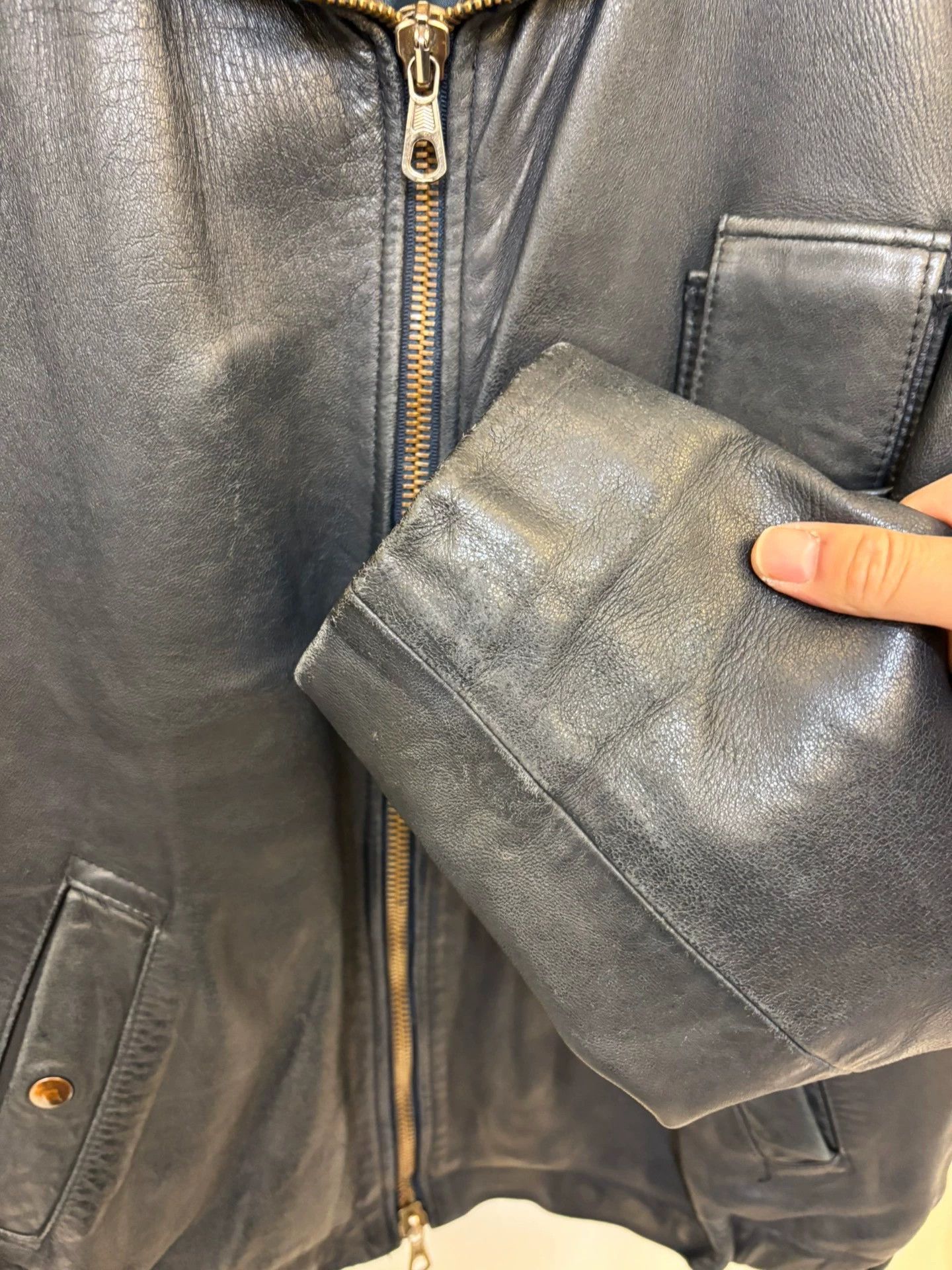 Vintage Vintage 80s French Pilot Calfskin Leather - Midnight Blue Size US XL / EU 56 / 4 - 5 Thumbnail